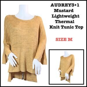 #T81 AUDREY3+1 Mustard Lightweight Thermal Knit Tunic Top SZ M $49